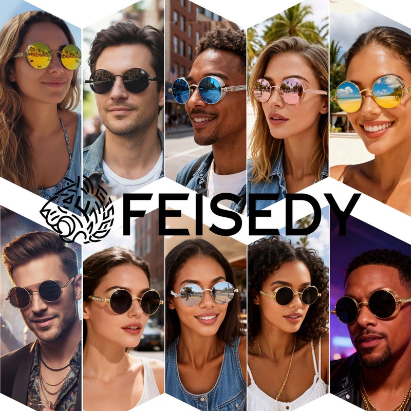 FEISEDY Retro Gothic Steampunk Sunglasses Round Metal Frame Punk Circle Inspired Shade Men B1857 - Image 4